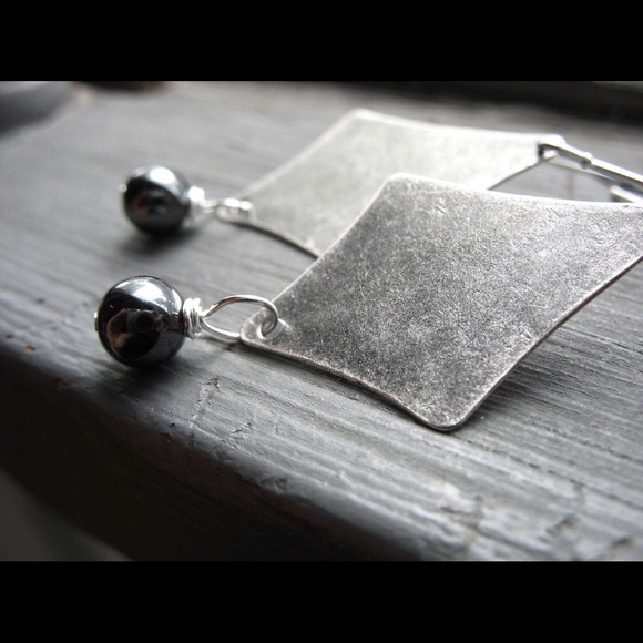 New Hematite Stone Earrings , Handmade Metalwork - Picture 3 of 4
